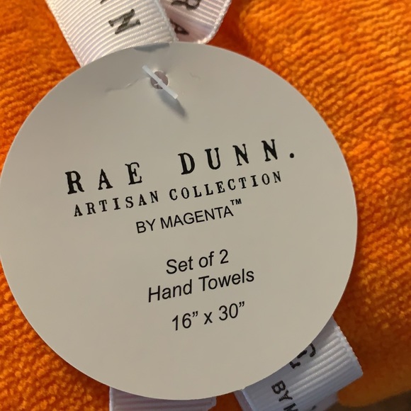 RAE DUNN “WICKED” 2 PC ORANGE HAND TOWELS - Picture 6 of 7